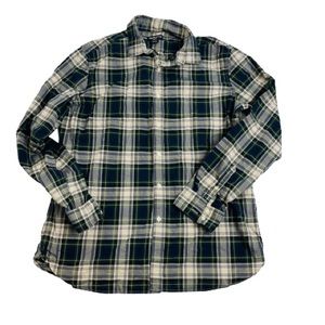 CLAIBORNE Plaid Long Sleeve Button Up Shirt Navy Blue Green Yellow XL Slim Fit.